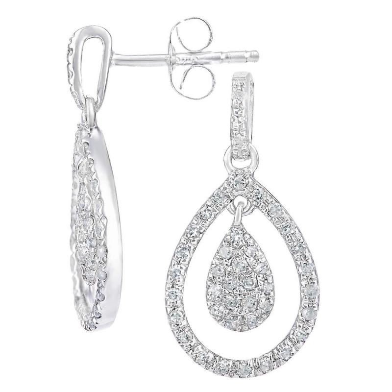 Jewelco London 9ct White Gold Round 0.28ct Diamond Teardrop Drop Earrings