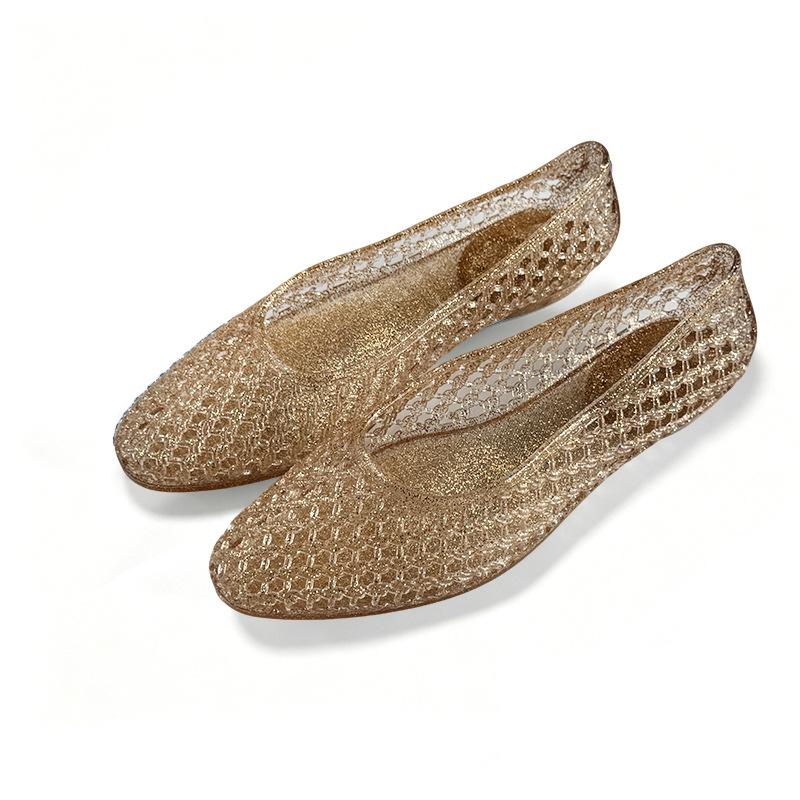 Damen Spitze Zehen Gelee Schuhe, Kristall Hohl Slip-On Tanz Sandalen Clogs