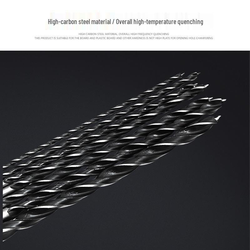 Seven-Piece 300mm Extended Three-Point Wood Hole Opener Drill Set (4-12mm) with Center-Finding Hanging Bag