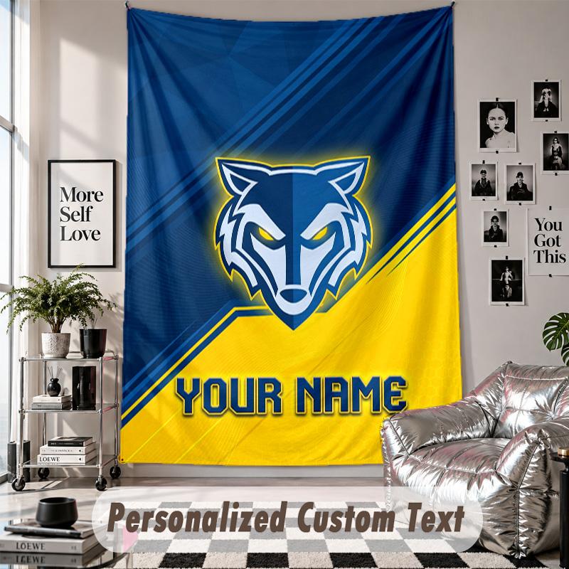 Wall Hanging Tapestry With Custom Name & Text, Warrington Wolves Decorative Tapestry For Bedroom