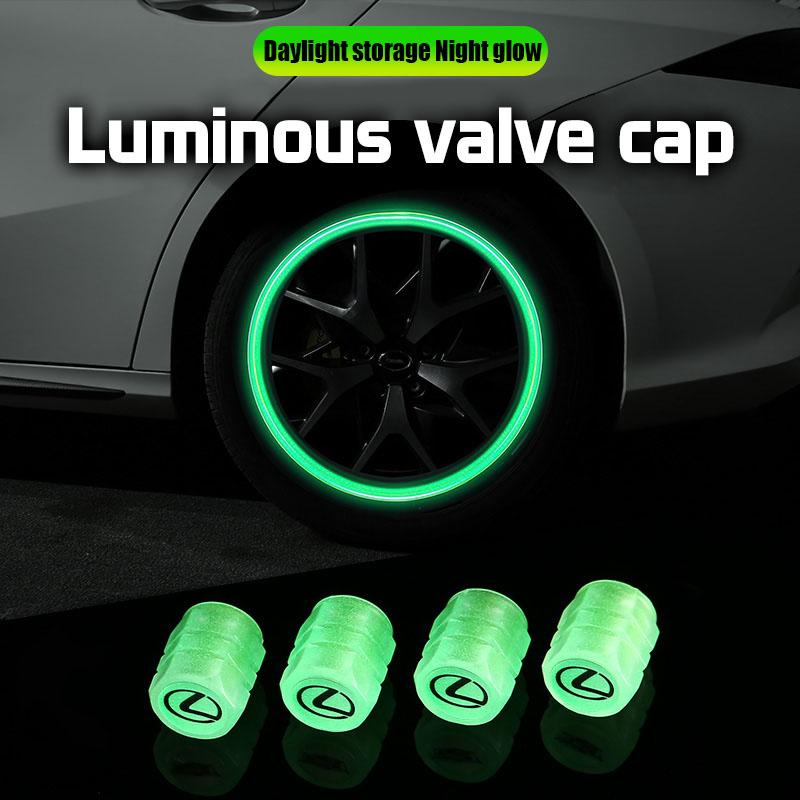 4Pcs Luminous Car Tire Valve Cap For Lexus RX330 IS250 GS300 Fluorescent Night Glowing Decor Wheel Dustproof Tyre Valve Stem Cap