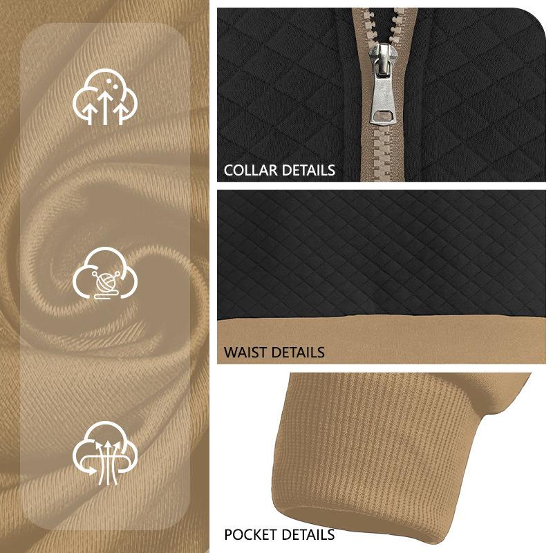 Men Color Block Quarter Zip Sweatshirt Mock Neck Pullover with Kangaroo Pocket Ribbed Cuffs Hem Long Sleeve Spring Fall Casual Streetwear Top