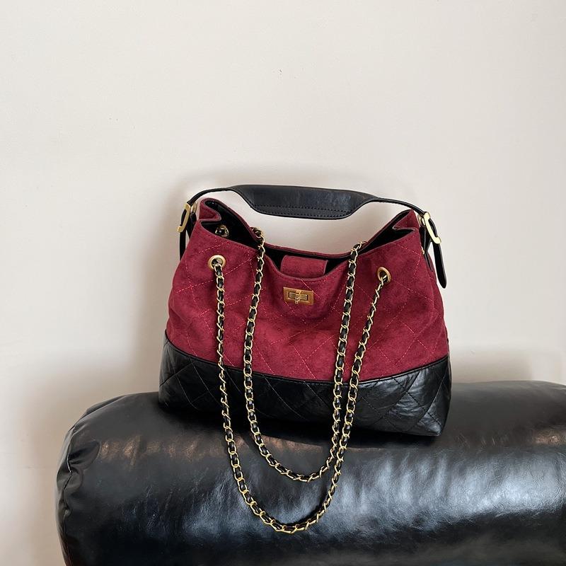 

Новая женская модная ретро сумка-подмышка с ромбовидной цепочкой, сочетающая цвета, сумка-тоут через плечо на одном плече бордовый