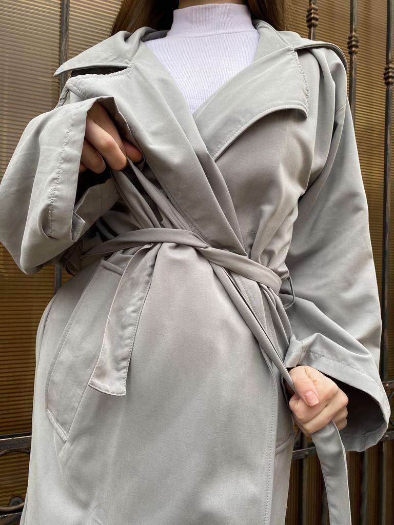 Waisted Trench Coat CLEW 230604 S Gray