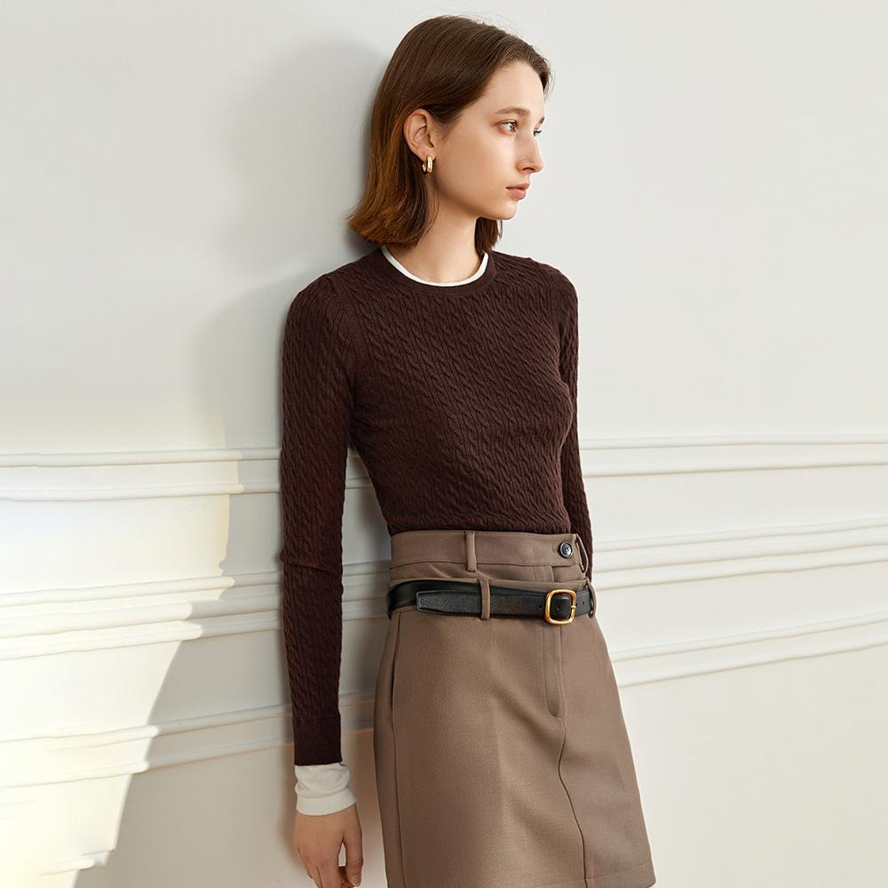Waiwaiaiem Yy_Cable Pullover Knitted Top_Brown