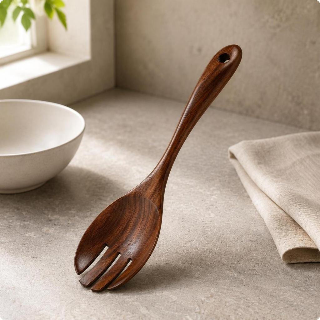 Teak Kitchen Utensil Smooth Finish Carved Wooden SinglePiece Cooking Spoon Set