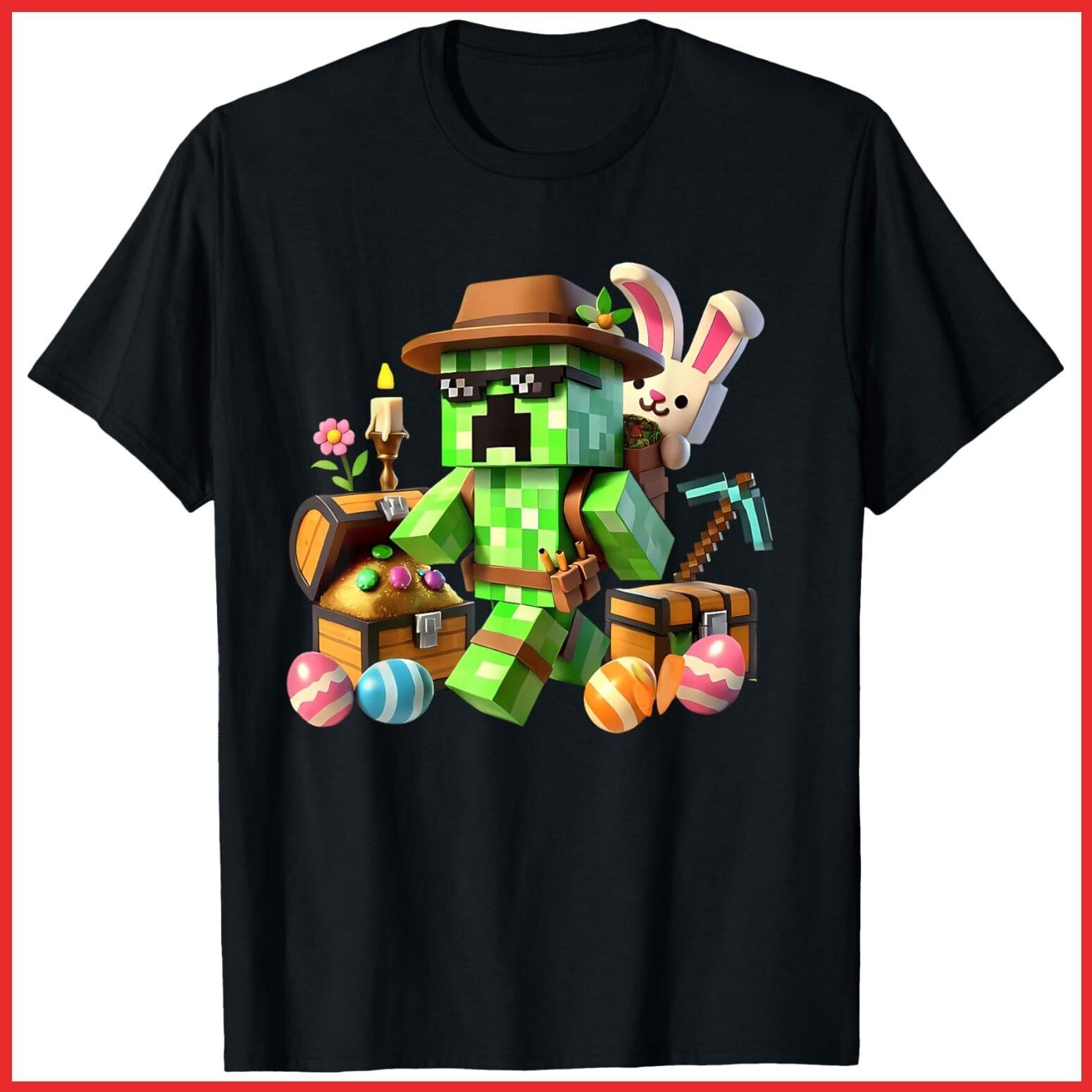 Happy Easter Bunny Egg Easter Day Video Game Pixel Black Cotton T-Shirt S-5XL S