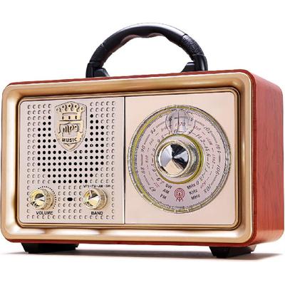 AM/FM/SW Retroradio med Bluetooth, 3 Strömförsörjningsalternativ, Träeffektkabinett, 5W Högtalare med Förbättrat Basljud, Stöder USB/TF/AUX