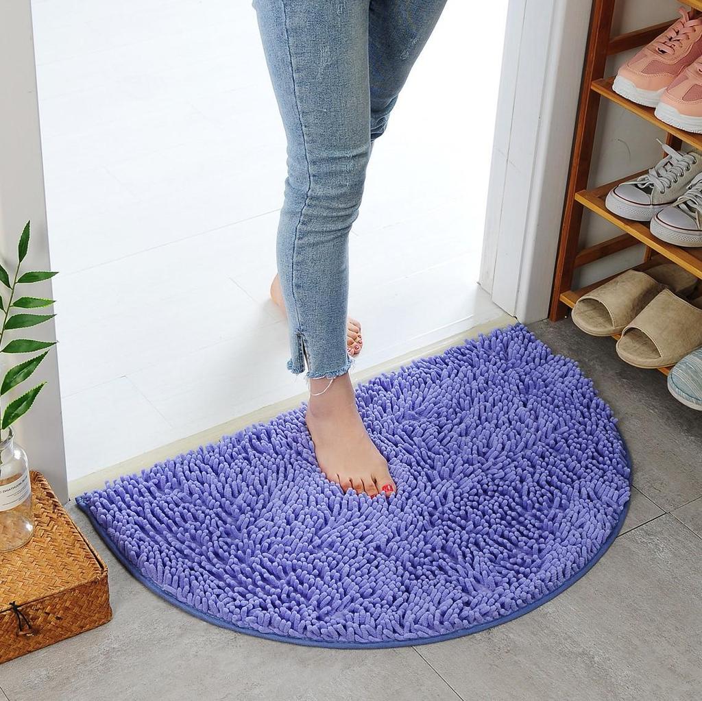 Non-Slip Chenille Half-Round Floor Mat - Water Absorbing, Machine Washable Rug for Hallway, Bathroom, and Bedroom