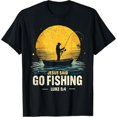 Jesus Said Go Fishing Bible Verse Fisherman Christian Fathers Day Funny T Shirts Master Baiter Fish Short Sleeve Loose Clothing