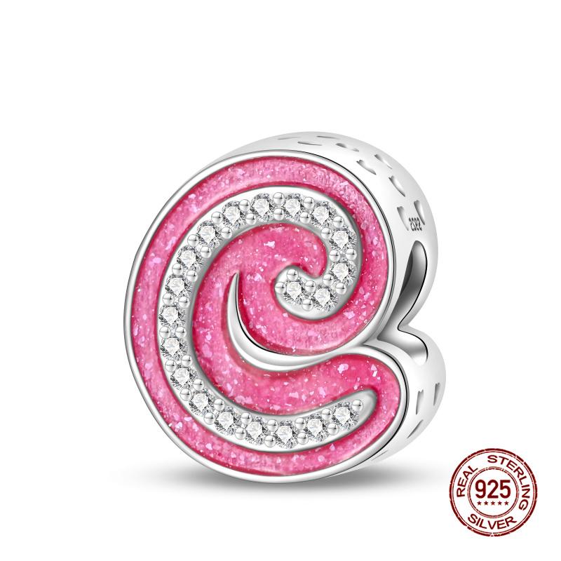 New In 26 Pink Pave A- Z Alphabet Beads Copper Love Letter Charm Fit Original 3Mm Charms Bracelet Bangle Fine Jewelry Gifts