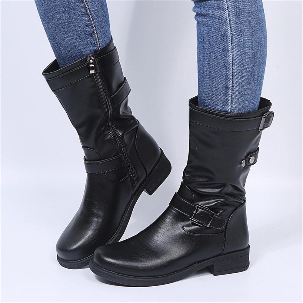 2021 Autumn/Winter Plus Size Women s Leather Boots - European American Style 42