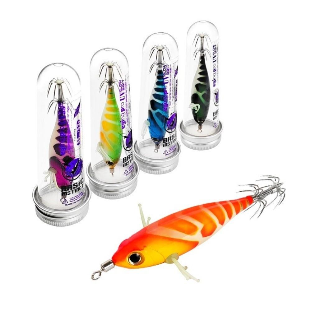 55mm 5.2g Cuttlefish Egi Squid Lure Squid Jig Wood Shrimp Lure Glow Horizontal Shrimp Squid Hook ABS Sea Fishing Hard Bait