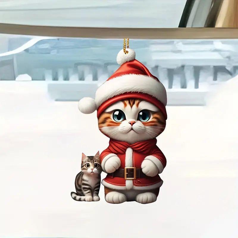 Joyful Acrylic Cat Christmas Car Charm Creative Hanging Decoration For Tree And Ambiance Home