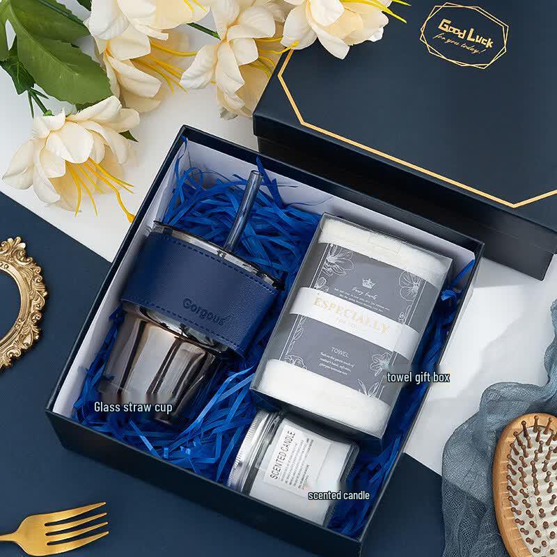 Commemorative Straw Cup Gift Set Straw Cup + Scent Diffuser + Towel