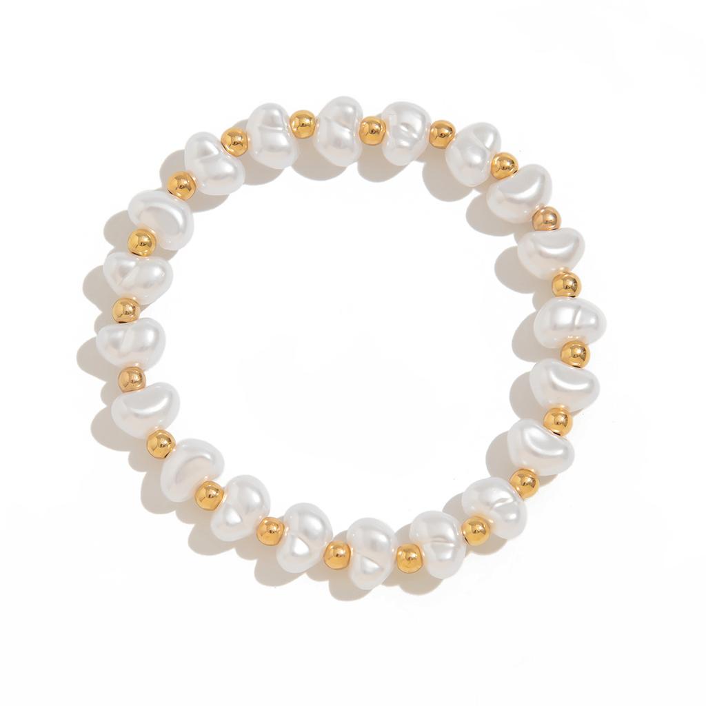 Wind Metal Texture Wide Bracelet Bracelet Fashion Imitation Pearl Beaded Irregular Bracelet