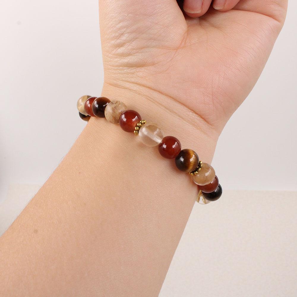 Festive Gifts Tiger Eye Red Agate And Striped Agate Beaded Bracelet Warm Fashion Jewelry For Men And Women Daily Wear Simple Versatile Accessory