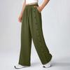 Women's Fashionable Color Button Elastic Waist Straight Tube High Waist Pocket Cotton Linen Casual Pants