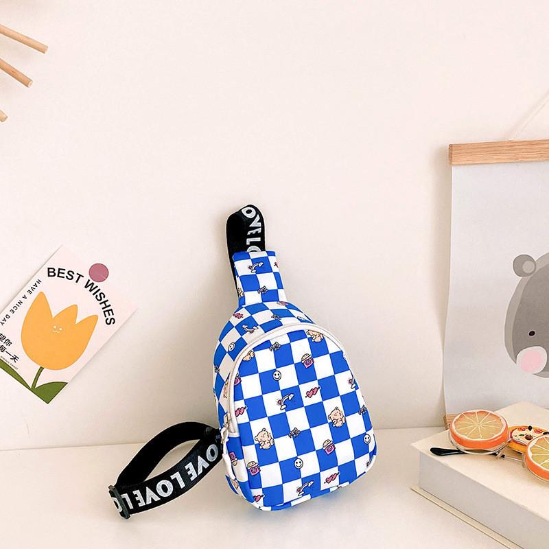 Adorable Cartoon Plaid Kids Chest Bag 2023 Fashionable Toddler Crossbody Bear Snack Bag