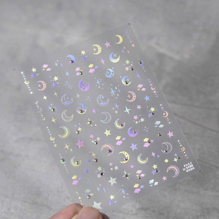 5D Bronzing Star Nail Art Stickers 1pcs Luxury Diamond Gold Sliver Laser Pentacle Self Adhesive Nail Decorations Slider Decals