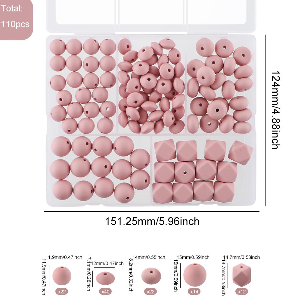 Kovict 110Pcs/Set Silicone Beads Round Lentil Hexagon Loose Bead For Jewelry Making DIY Necklace Bracelet Keychain Accessories