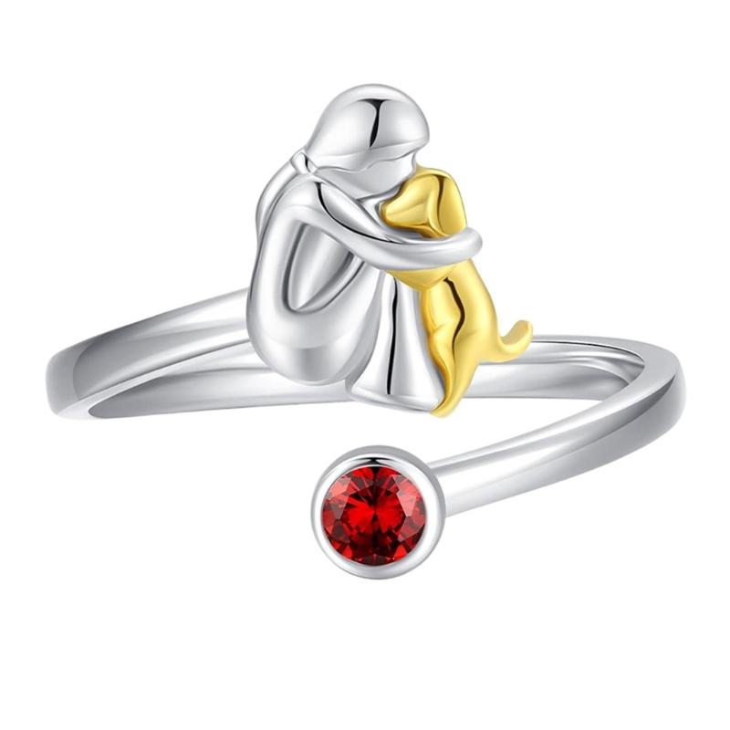 Adjustable Heart Rings Featuring Girl and Dog Designs Electroplated for Long Time Use for Pet Lovers
