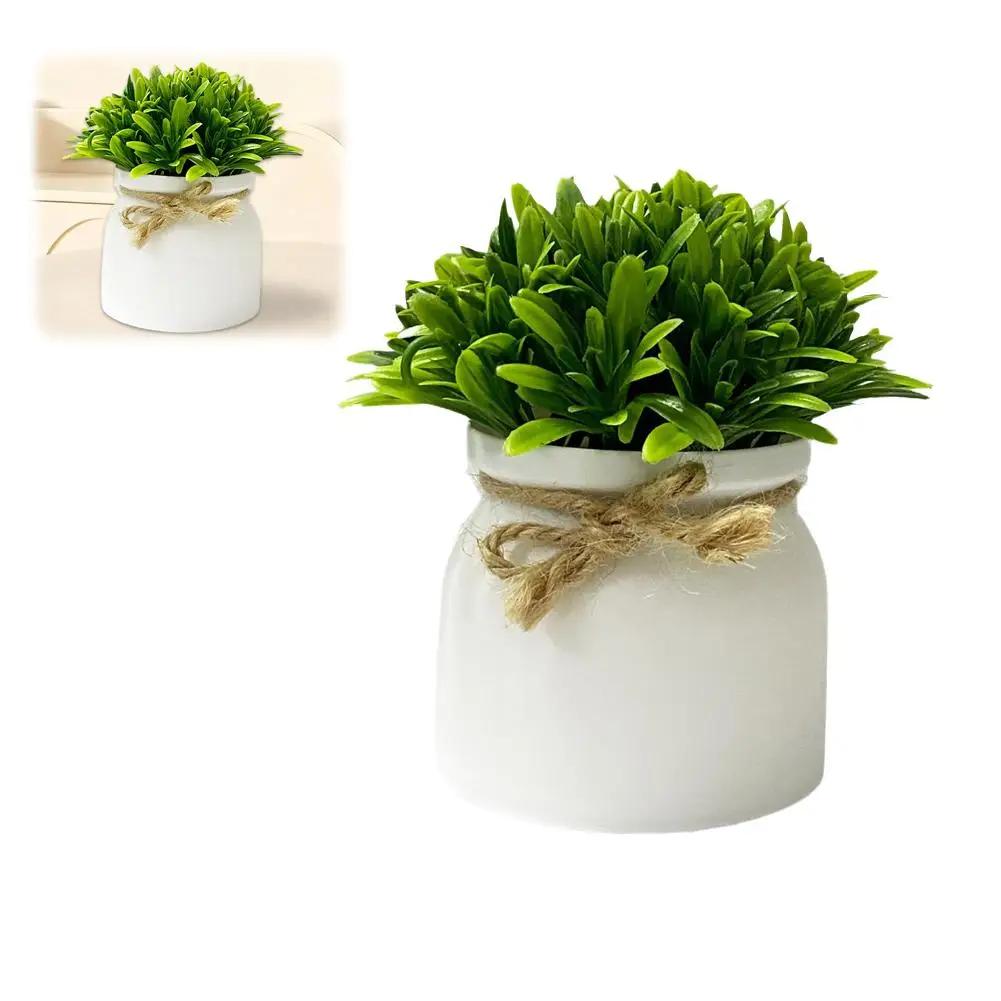 Artificial Plants in Hemisphere Pot Mini Potted Green Plants for Home Desk Decoration Indoor Outdoor Decor B2U3
