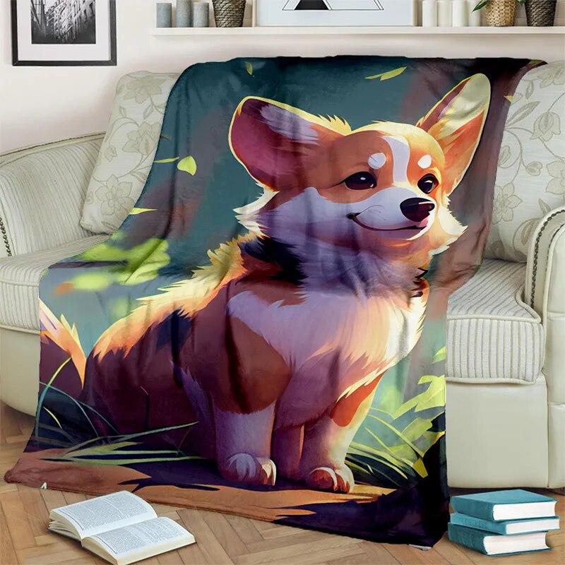 Roztomilý pes Husky, Samoye, Čivava, Koki Pomeranian Cartoon Deka, Měkká deka pro domácí ložnici Potahová deka pro děti