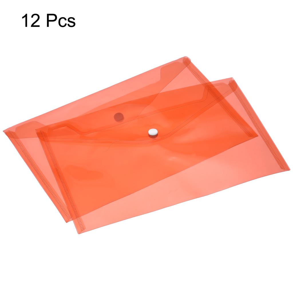12Pcs A4 Size Plastic File Folders Clear Envelopes Document Organizer with Snap Button PP File Bags for Home Office Stationery