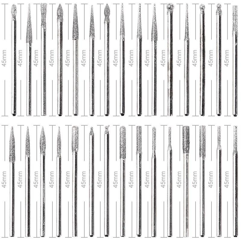 

30Pcs 3mm Shank Diamond Burs Set with Box for Dremel Electric Grinder Power Tool Accessories Abrasive Tools