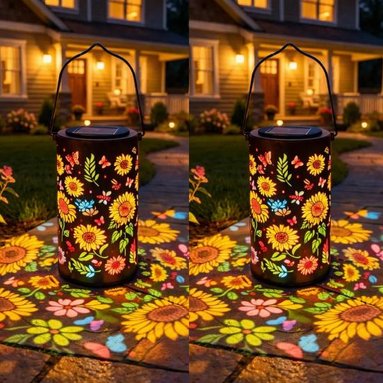 Colorful Sunflower Solar Lantern Metal Hanging Garden Light with Flower Pattern Waterproof Outdoor Solar Lamp for Patio Yard Pathway