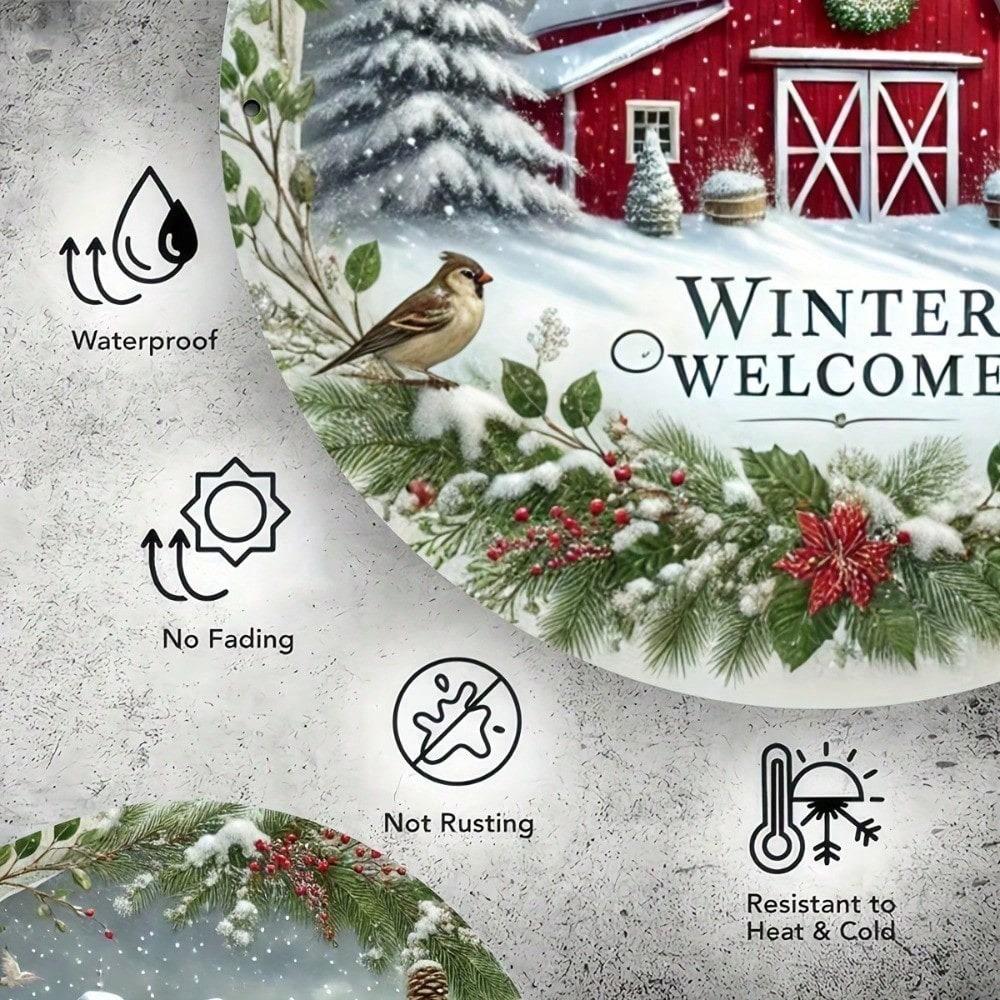 Vintage Red Barn Snowy Tin Metal Sign 8x8 Rustic Winter Farmhouse Wall Art Home Decor Kitchen Bar