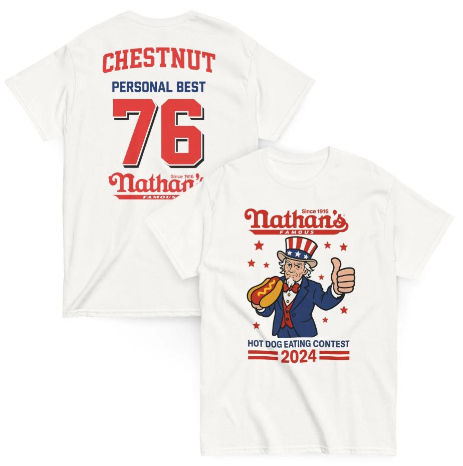 

Joey Chestnut Shirt Hot Dog Eating Contest Record Nathan sT-Shir wbr/ tTshirt Unisex T-Shirt XXXXL