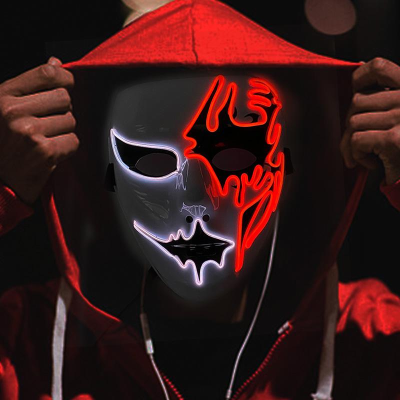 Led Light Up Scary Mask Shuffle Dance Cosplay Mask Glowing Purge Mask For Adult Dancer Halloween Party Show Props