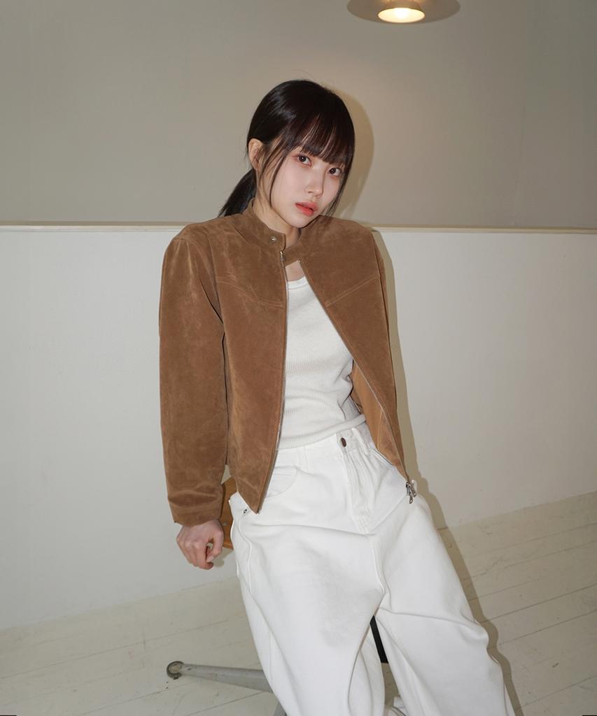 Mood Inside Woman Biker Suede Jacket_Brown