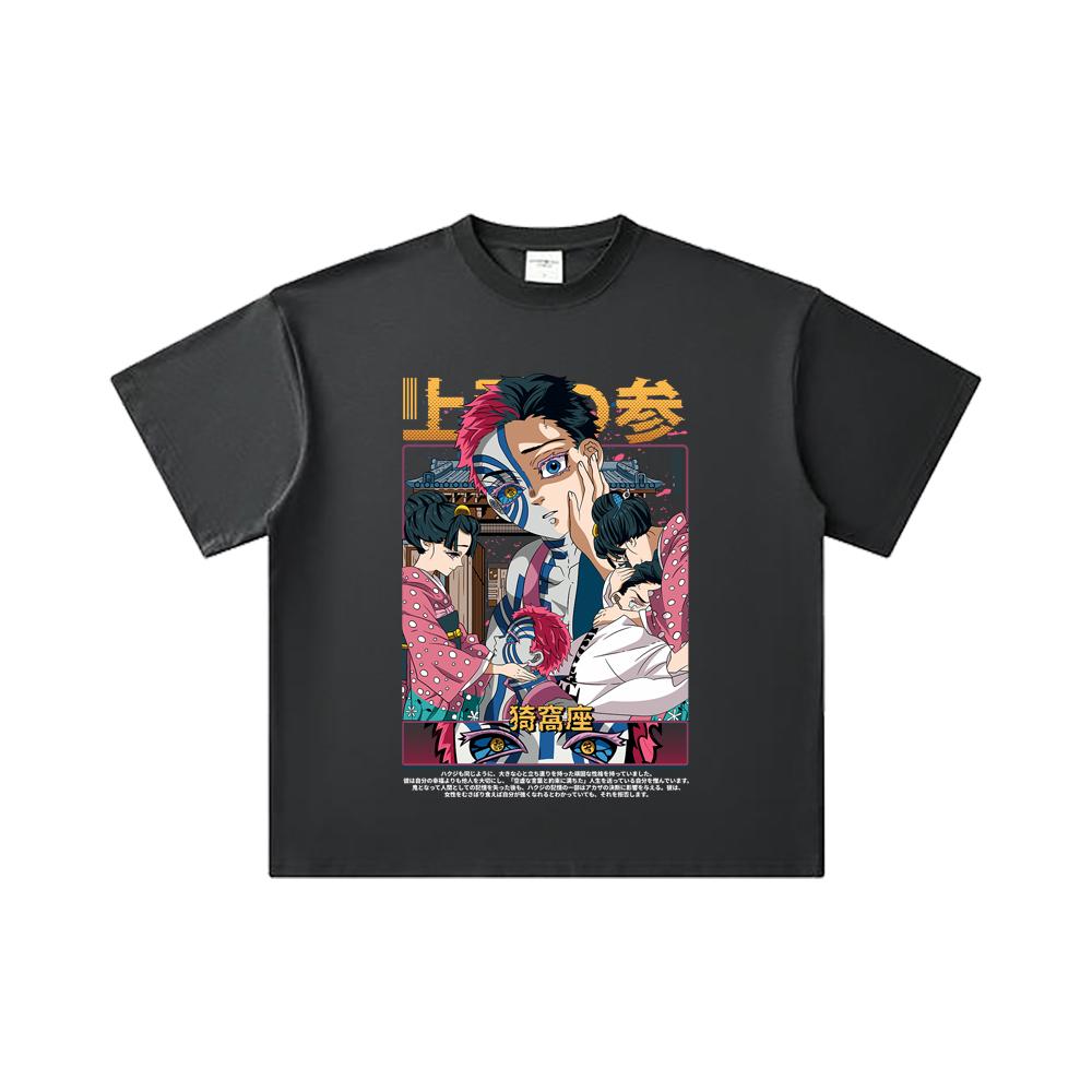 260 GSM Double Yarn 32 Count 100% Cotton Demon Slayer V25 Akaza Print Unisex Heavy Cotton T Shirt
