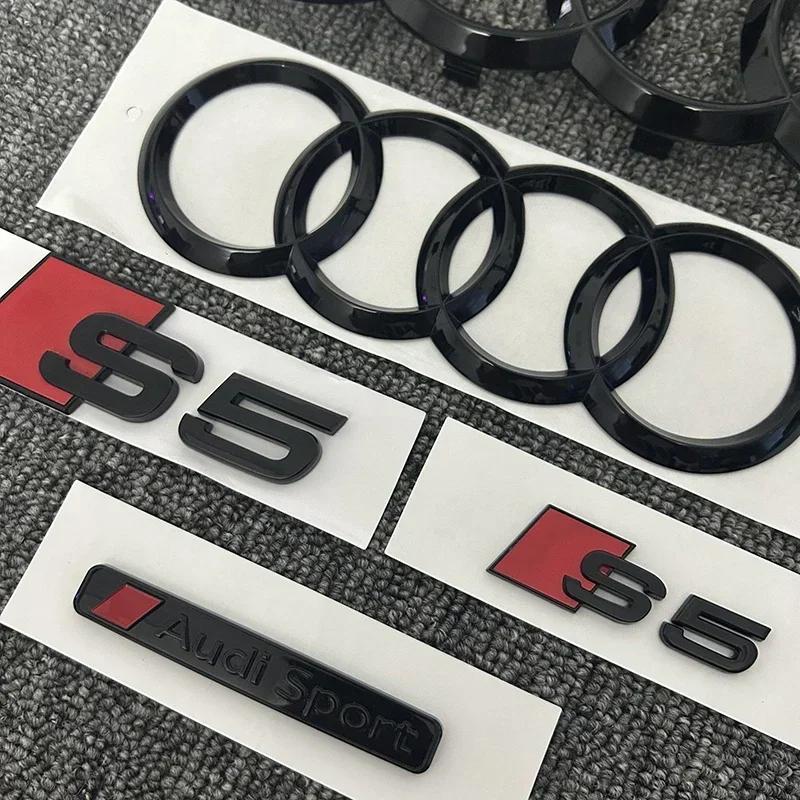 q2 S5 4-Ring logo ABS Black Car Hood Front Grill Emblem Rear Trunk Badge Sticker S5 Sticker q2 Sport Emblem For S5 2010-2019