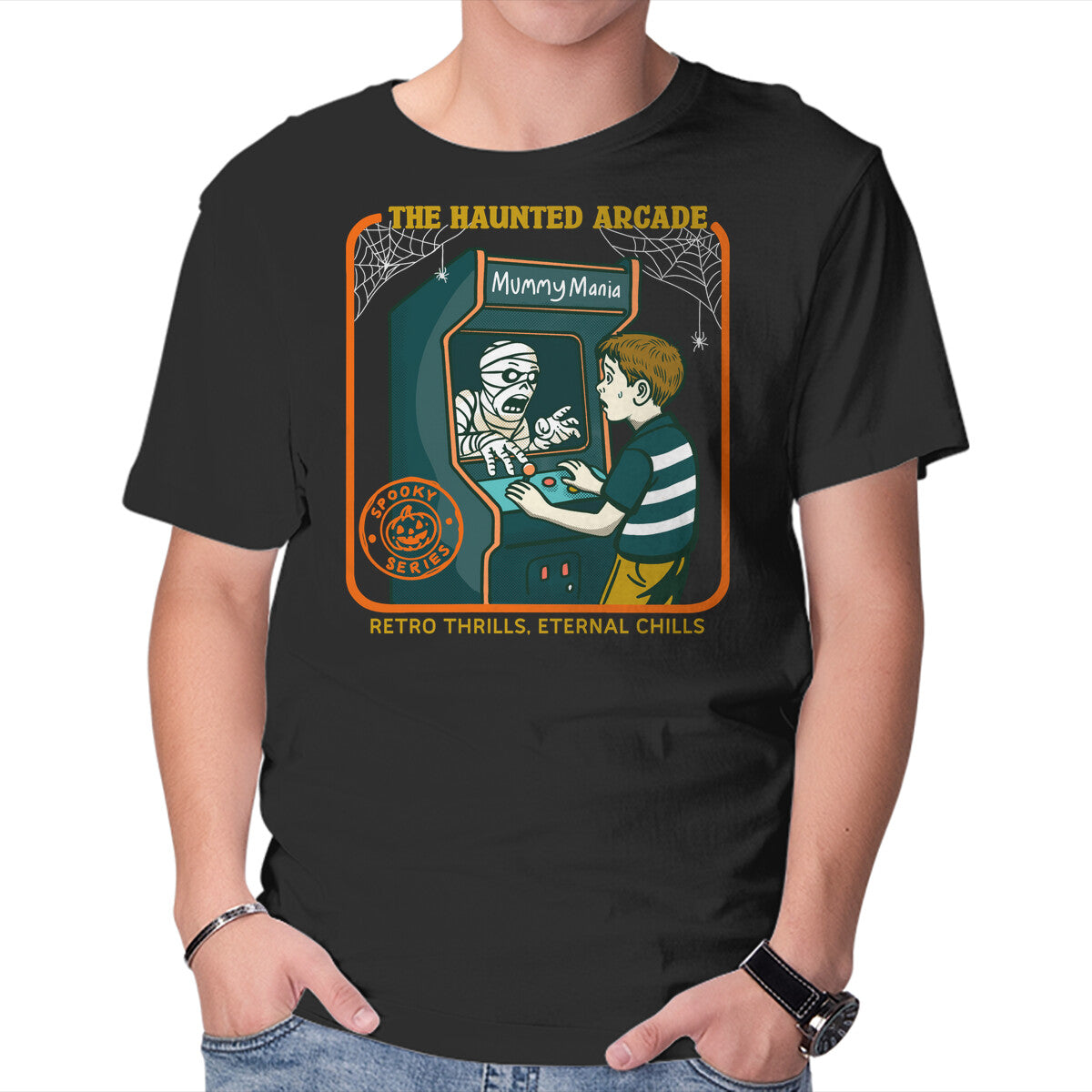 Unisex Crew Neck T-Shirt The Haunted Arcade Graphic Short Sleeve Casual Tee XL