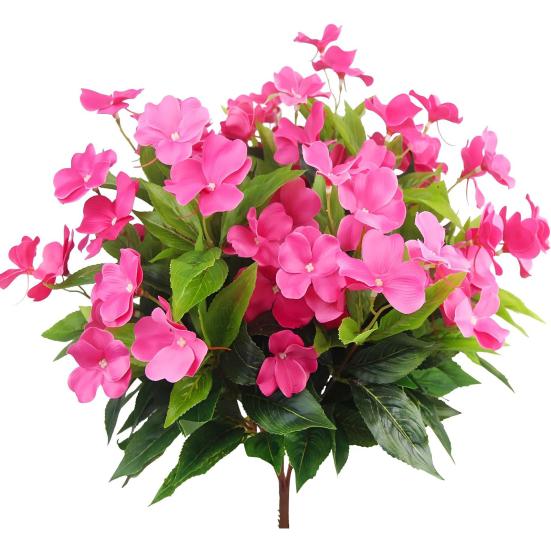 Artificial Impatiens Bunch UV Resistant Faux Flowers Low Maintenance Fake Impatiens Bouquet for Indoor Vase Planters Balcony Decorations