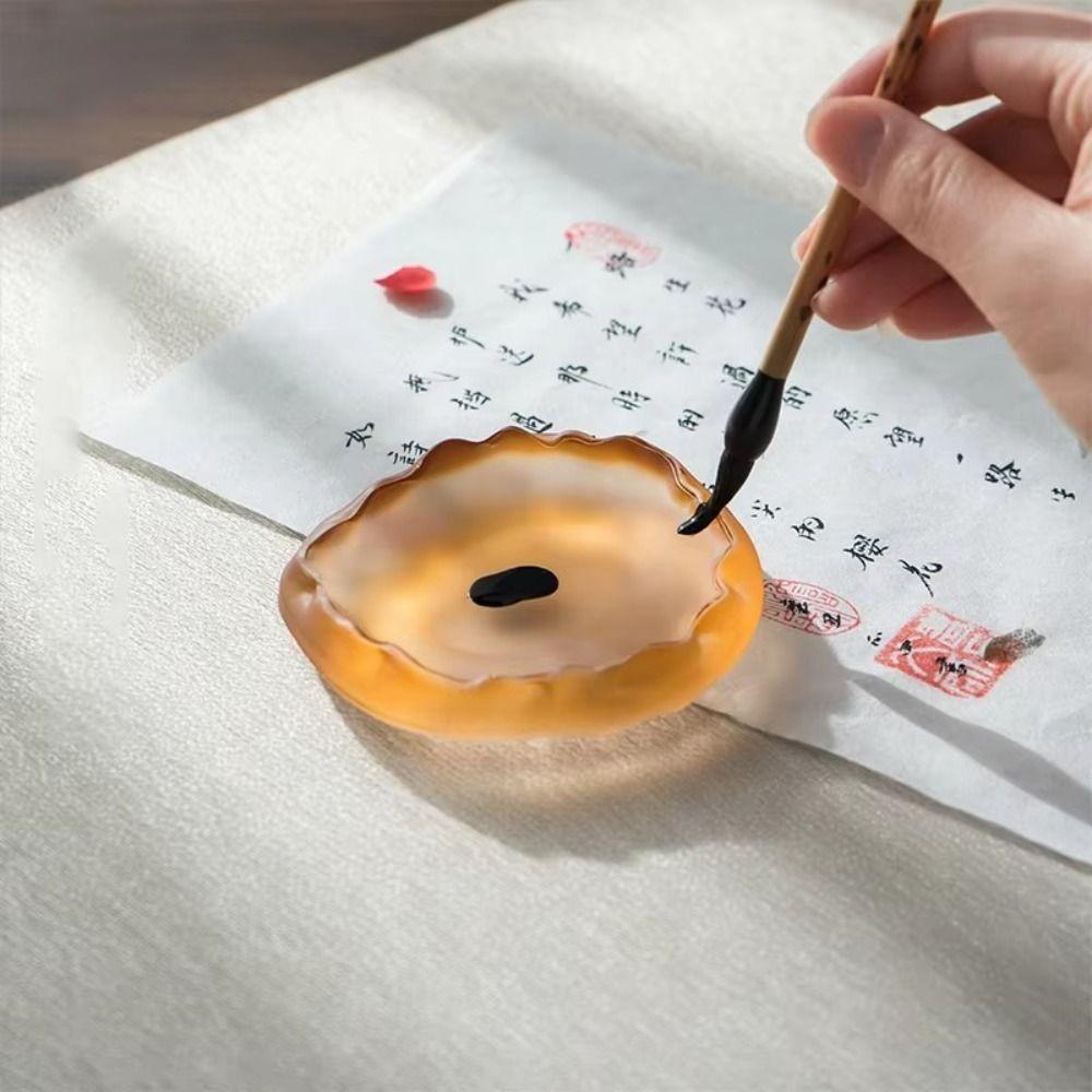 Chinese Calligraphy Ink Dish Crystal Calligraphy Inkwell Calligraphy Inkslab  Brush Holder