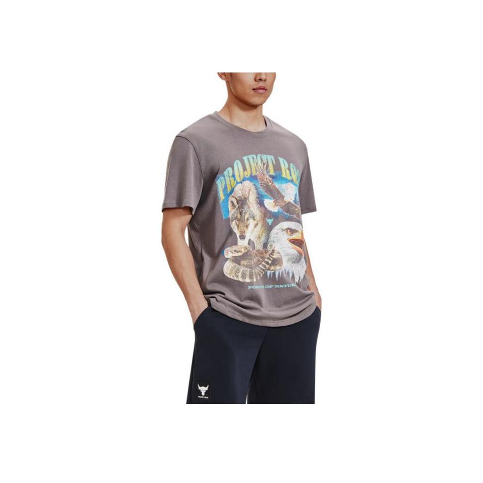 Under Armour Project Rock Johnson Series Printed Animal Pattern Crew Neck Short Sleeve T-Shirt Men T-Shirt Charcoal 1383222-176