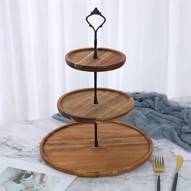 2/3-layer Wooden Decorative Cake Stand Dried Fruit Snack Tray Cupcake Holder Wedding Birthday Party Dessert Candy Display Rack