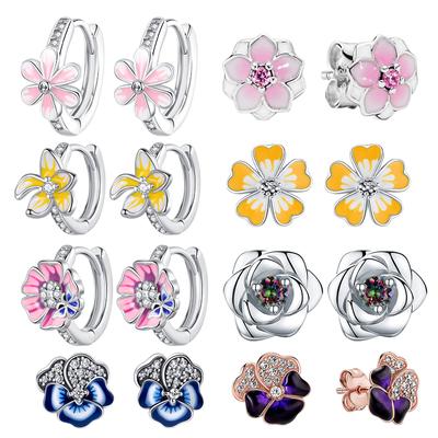 Boucles d'oreilles fleur marguerite 925 argent rose jaune fleur boucles d'oreilles pour femmes mariage fiançailles zircone bijoux originaux cadeau