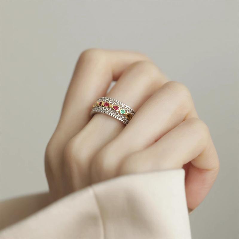 Women's Retro Palace Zirconia Lace Ring: Light Luxury, Trendy Index Finger Design, All-Match High-End Fashion