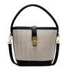 Korean Ins Casual Straw PU Hand-carried Bucket Bag Women's 2025 New Fashion Versatile Commuter Temperament Messenger Bag