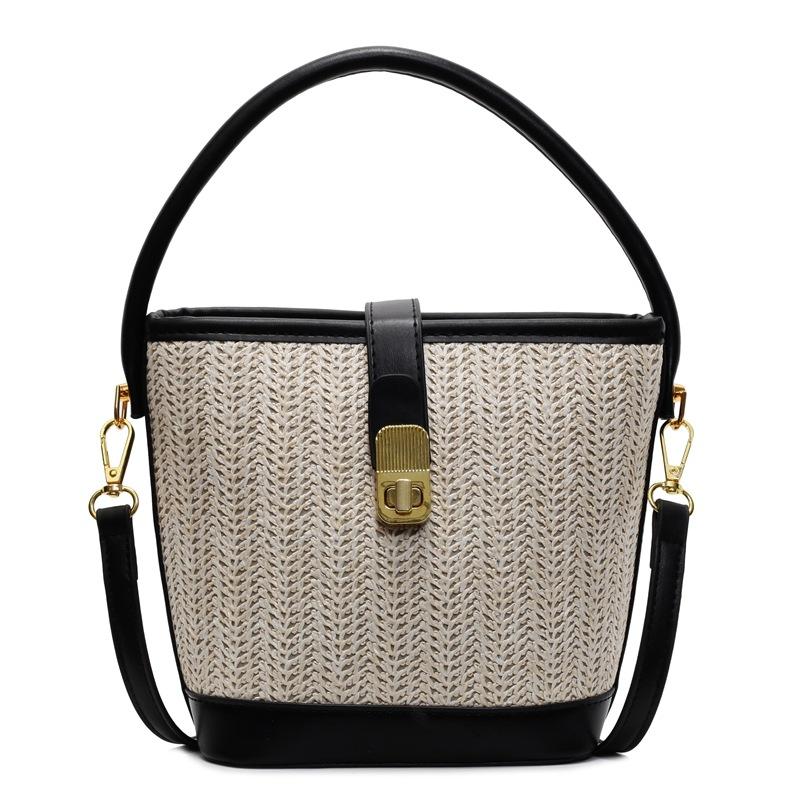 

Korean ins casual straw PU hand-carried bucket bag women s 2025 new fashion versatile commuter temperament messenger bag