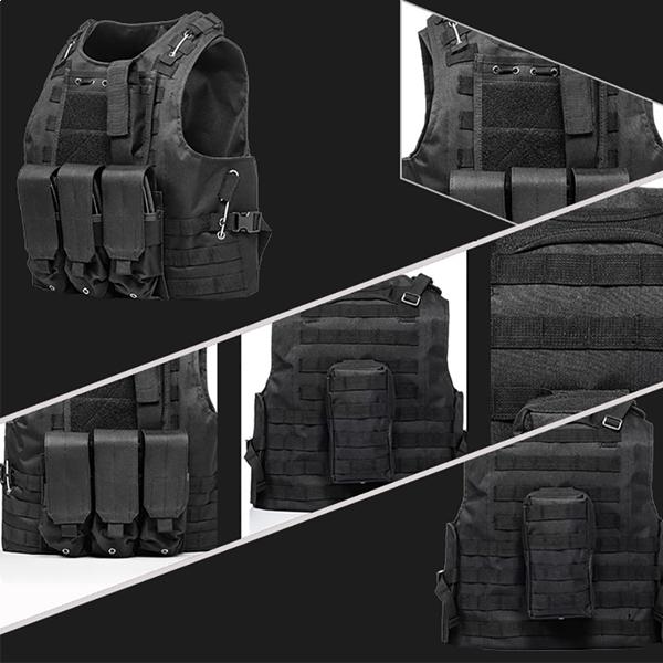 Multipocket Black Tactical Jacket mit Klettverschlüssen und Clips