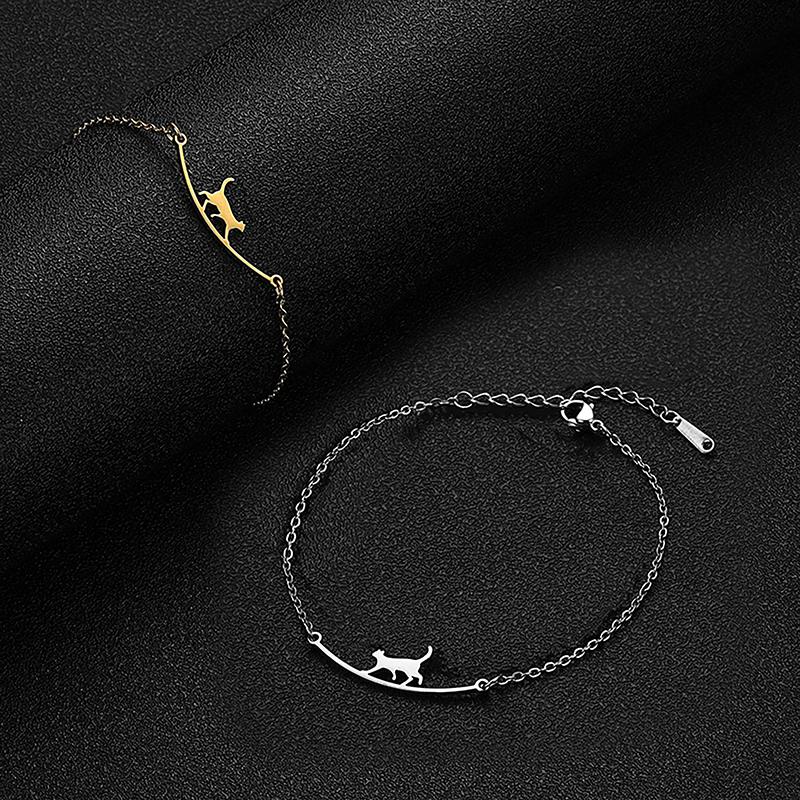 Lovely Trendy Stainless Steel Cute Cat Anklet Animal Pendant Chain Anklet For Women Girls  Jewelry Birthday Gifts