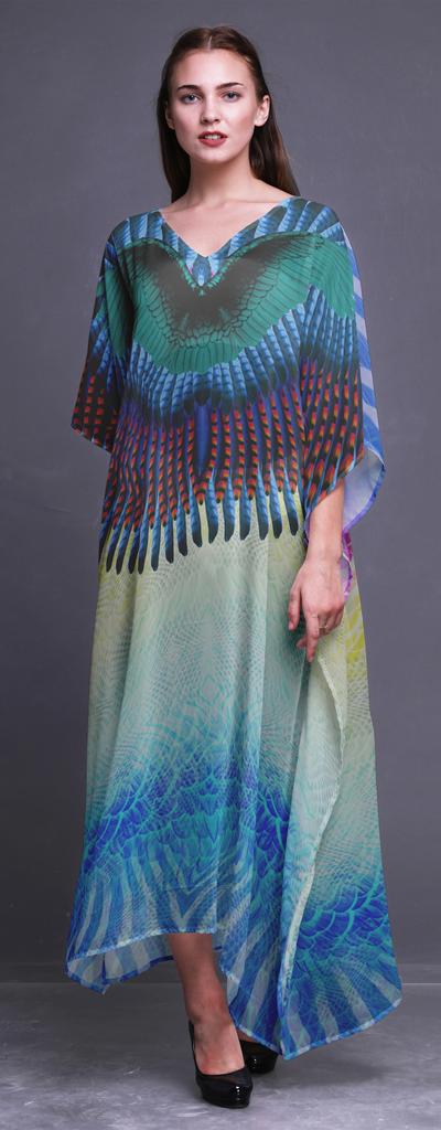 Phagun Tribal Feather Ladies Kaftan Holiday Loungewear Maxi Dress Beach