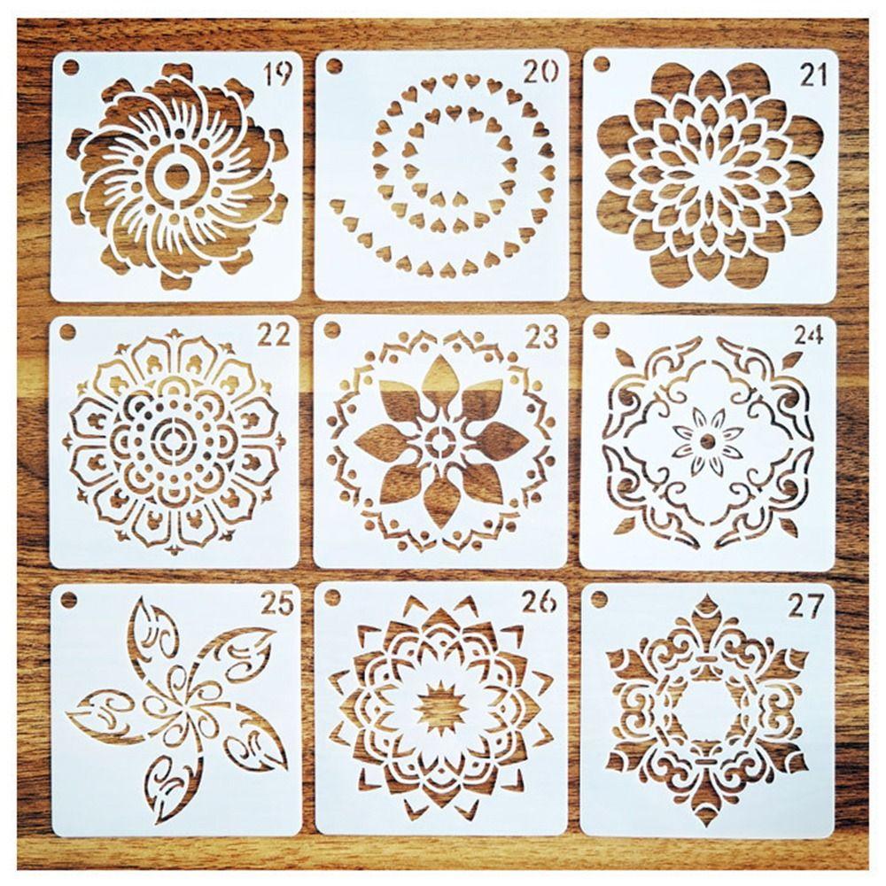 16/16Pcs Creative Mandala Dot Painting Templates Reusable Small Size Mandala Stencils Hollow Craft Project Dot Painting Stencils
